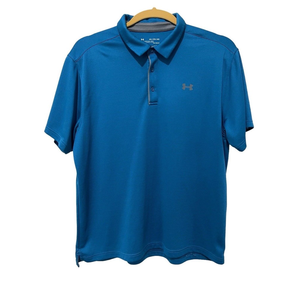 UNDER ARMOUR Heatgear Men's Loose Turquoise Polo T-Shirt Short Sleeve Size 2XL